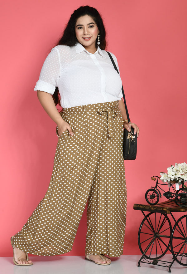 Plus Size Plus Size Polka Dot Beige Palazzo