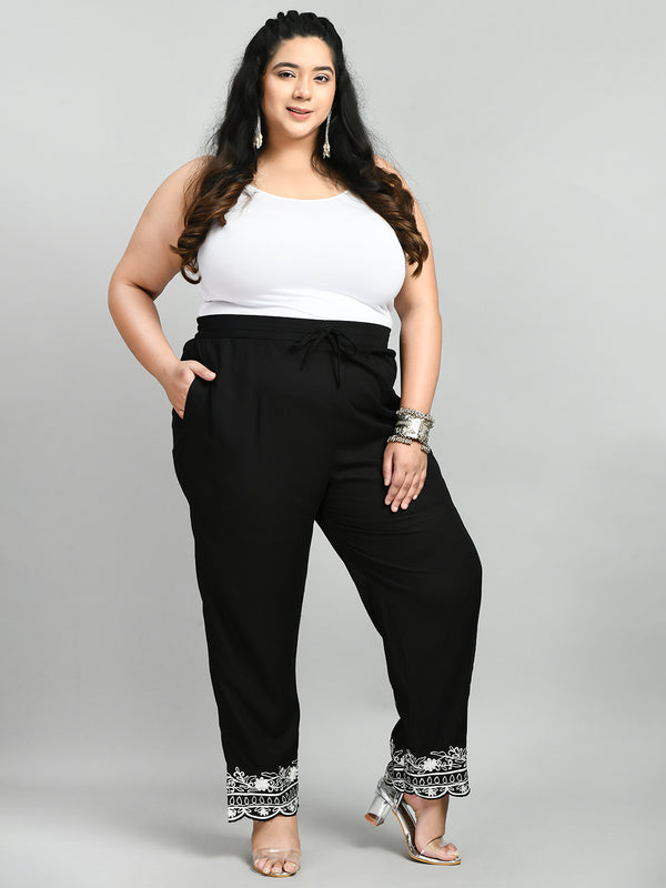 Plus Size Plus Size White Scalping Black Pants