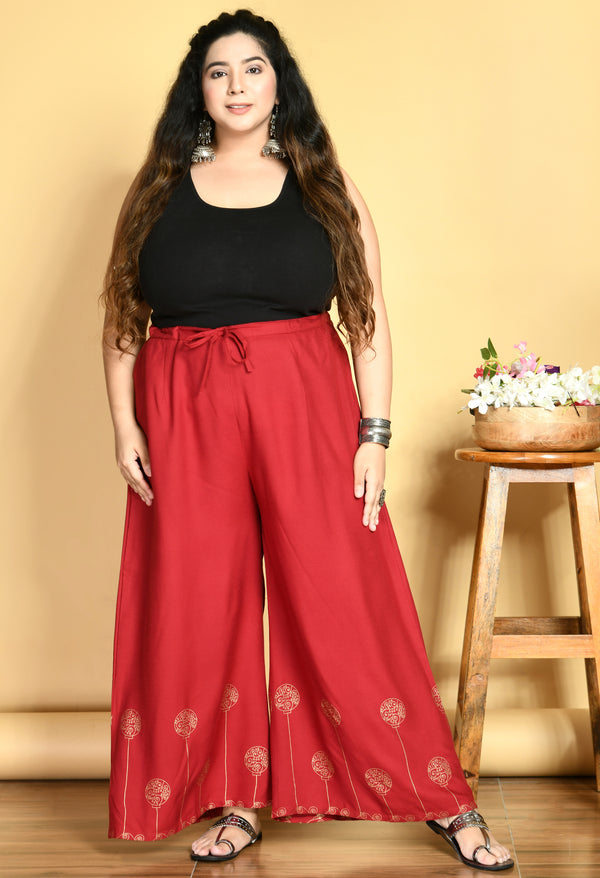 Plus Size Plus Size Red Gold Printed Palazzos