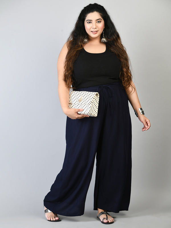 Plus Size Mustard & Navy Blue Palazzos