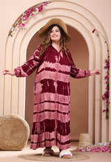 Plus Size Maroon Tye Dye Washed Dress