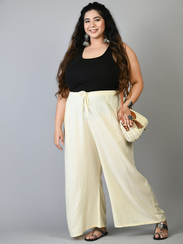 Plus Size Grey & Off White Plain Palazzos