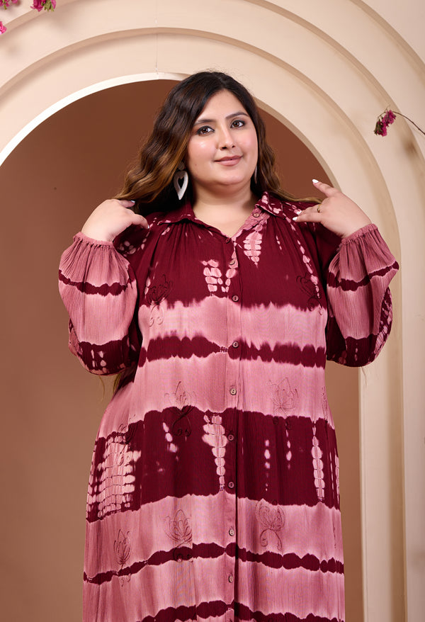 Plus Size Maroon Tye Dye Washed Dress