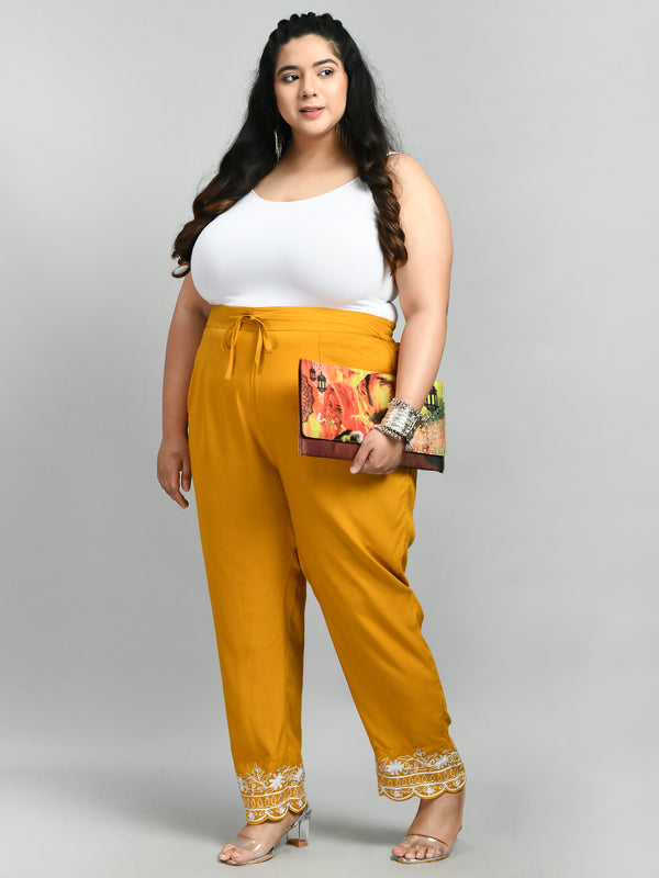 Plus Size Plus Size White Scalping Mustard Pants