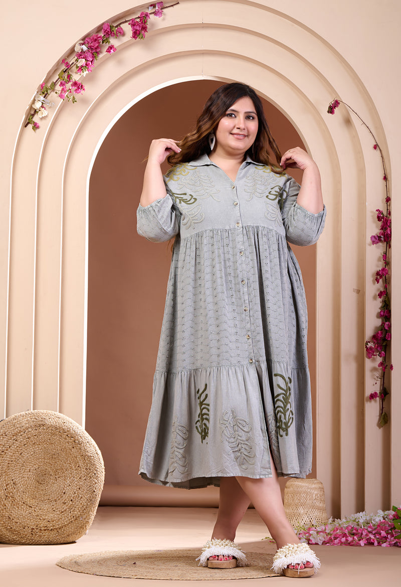 Plus Size Grey Embroidered Dress