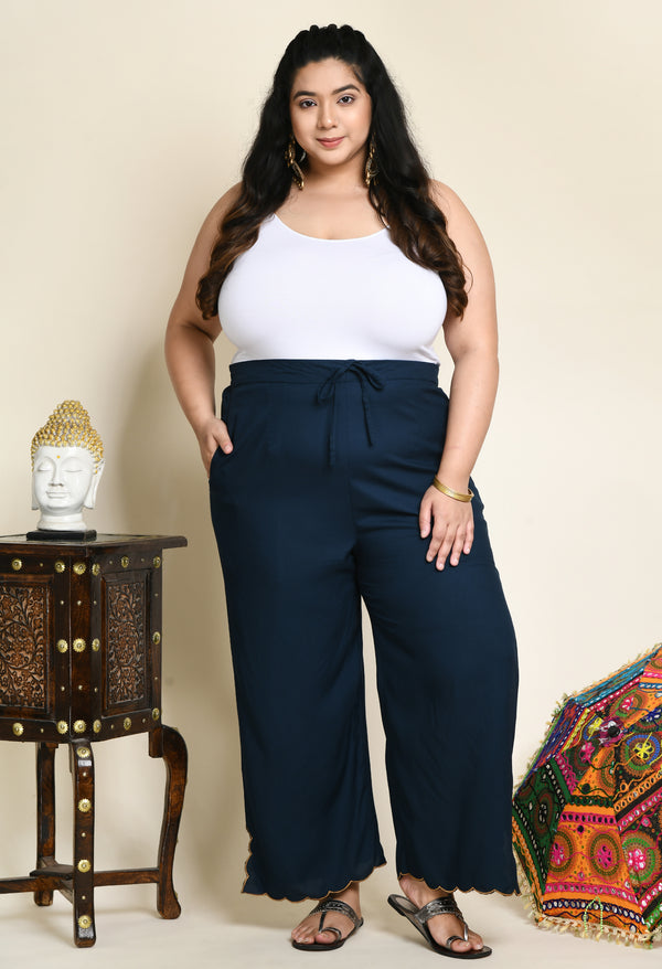 Plus Size Plus Size Teal Blue Scalping Palazzo