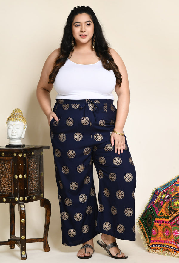 Plus Size Plus Size Navy Rangoli Palazzo