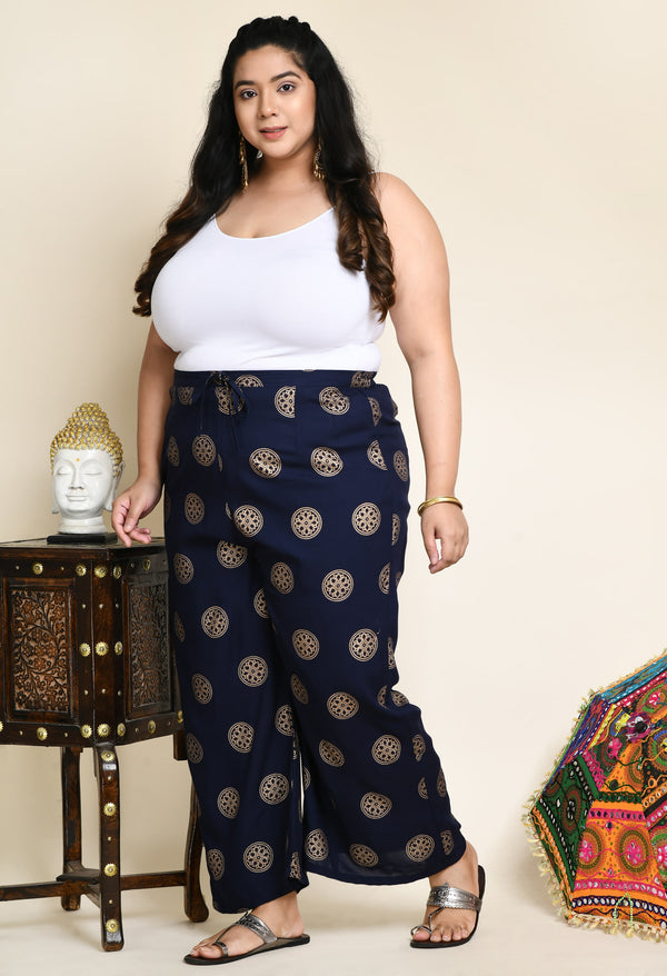 Plus Size Plus Size Navy Rangoli Palazzo