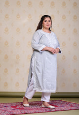 Plus Size Grey Embroidered Kurta Pant Set