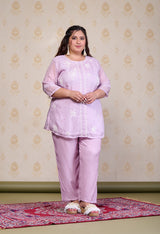 Plus Size Light Lavender Embroidered Co-ord Set