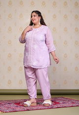 Plus Size Light Lavender Embroidered Co-ord Set