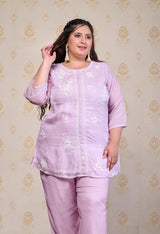 Plus Size Light Lavender Embroidered Co-ord Set