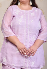 Plus Size Light Lavender Embroidered Co-ord Set