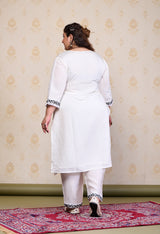 Plus Size White Embroidered Suit Set with Dupatta