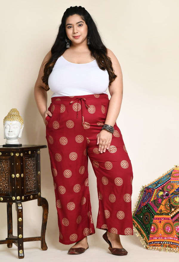 Plus Size Plus Size Maroon Rangoli Palazzo