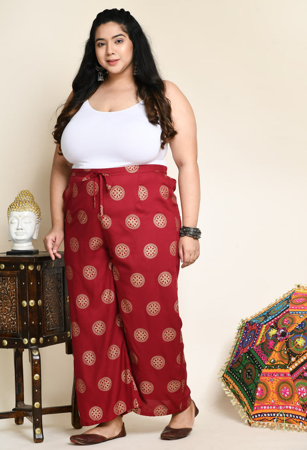 Plus Size Plus Size Maroon Rangoli Palazzo