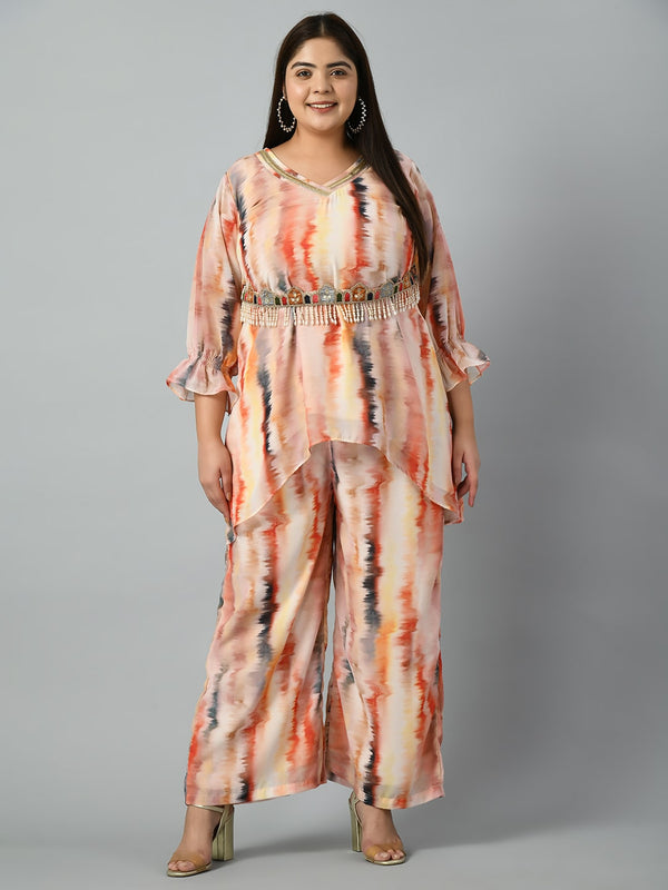 Plus Size Multicolored Tye Dye Co-ord Set with Designer Belt