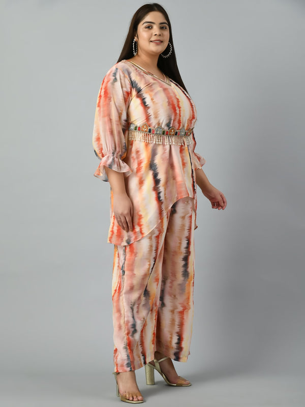 Plus Size Multicolored Tye Dye Co-ord Set with Designer Belt