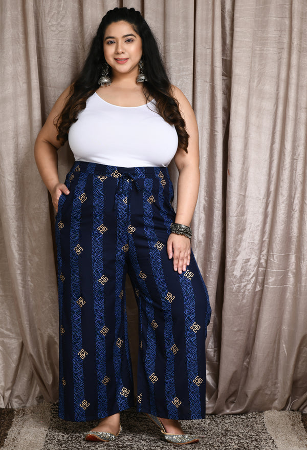 Plus Size Plus Size Pigment Navy Printed Palazzo