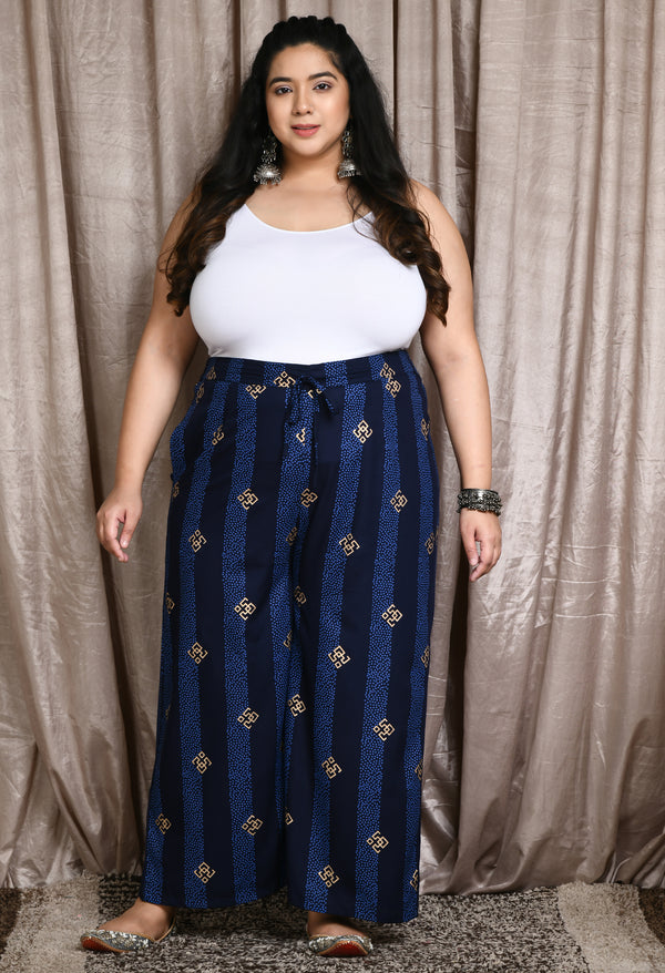 Plus Size Plus Size Pigment Navy Printed Palazzo