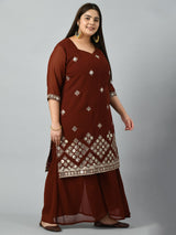 Plus Size Royal Rust Embroidered Sharara Set with Gorgeous Dupatta