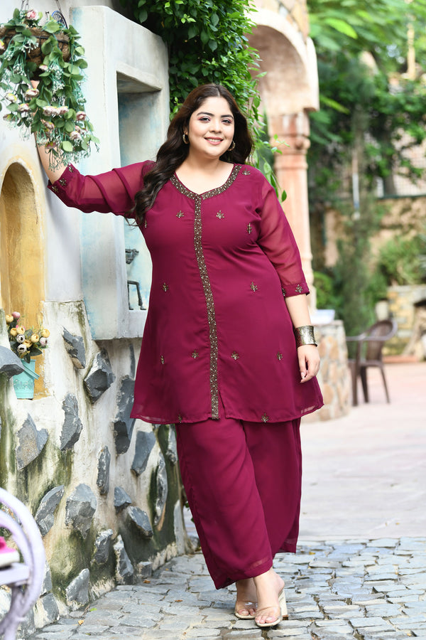 Plus Size Graceful Wine Cut Dana Co-ord Set