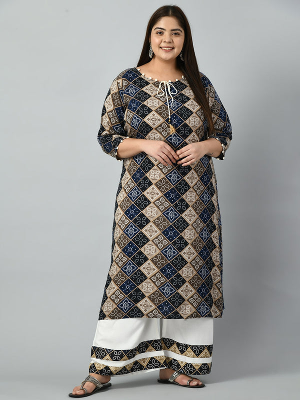 Plus Size Bandhani Print Kurta Palazzo Set