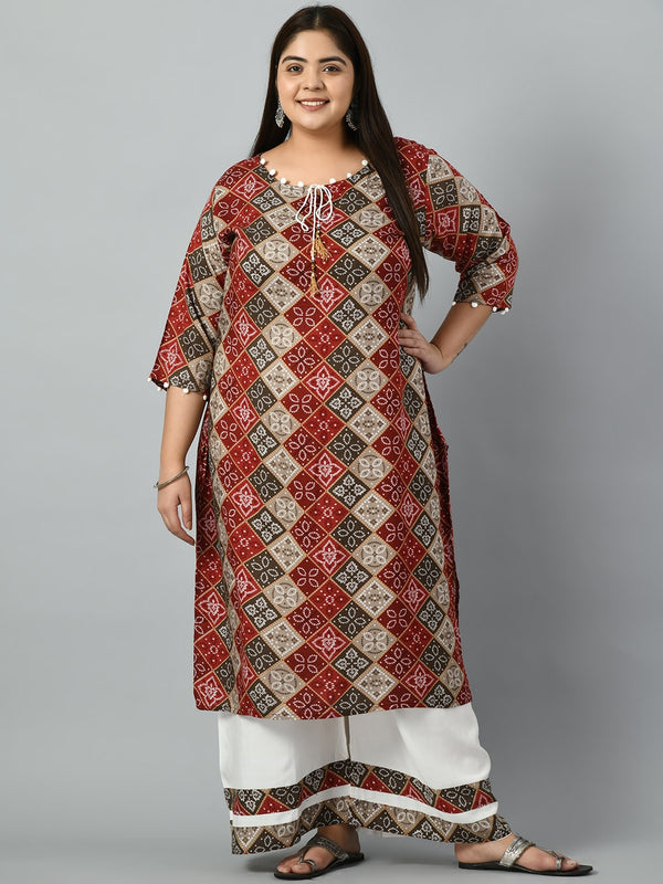 Plus Size Bandhani Printed Kurta Palazzo Set