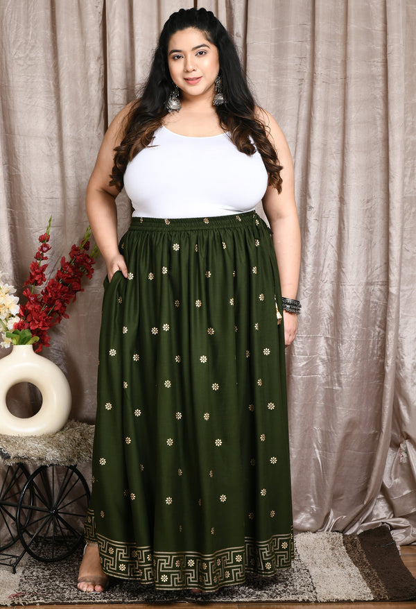 Plus Size Mehndi Gold Printed Skirt