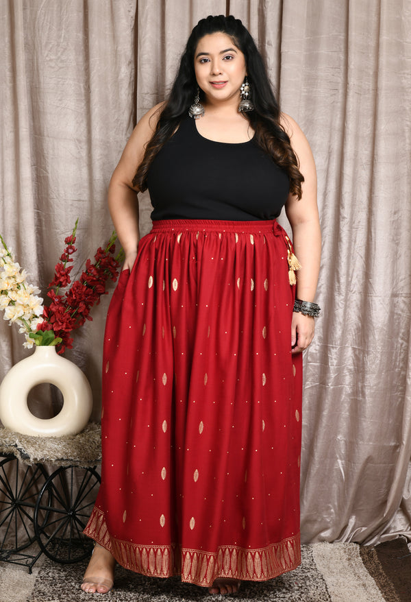 Plus Size Radiant Maroon Plus Size Gold Skirt