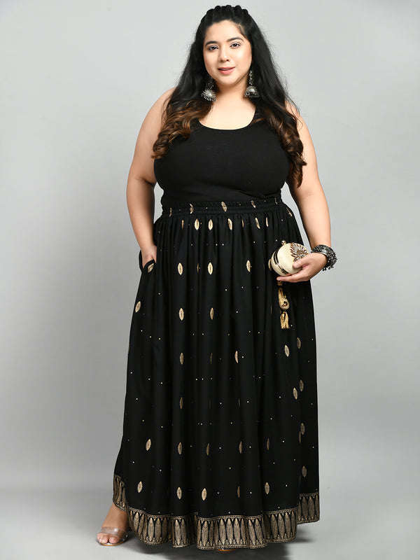 Plus Size Ziya Black Plus Size Gold Skirt