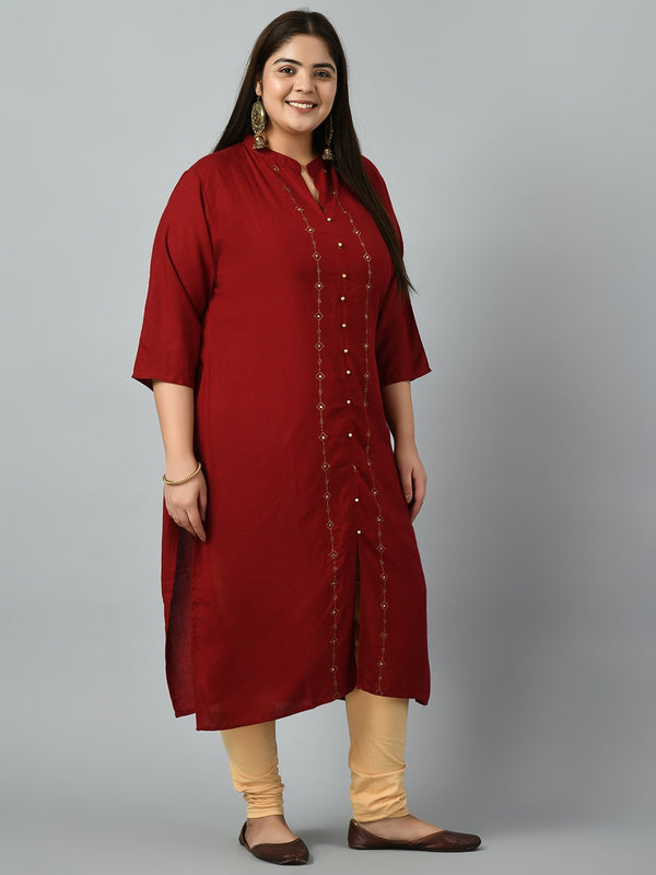 Plus Size Plus Size Embellished Maroon Kurta