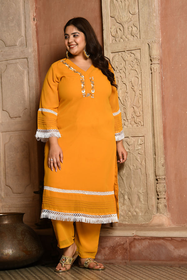 Plus Size Magical Mustard Pakistani Embellished Kurta Set