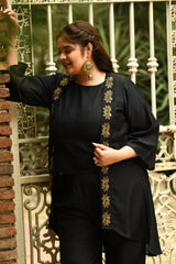 Plus Size Black Paradise Cutdana Three Piece Cape Co-ord Set