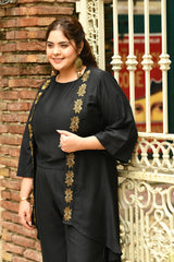 Plus Size Black Paradise Cutdana Three Piece Cape Co-ord Set