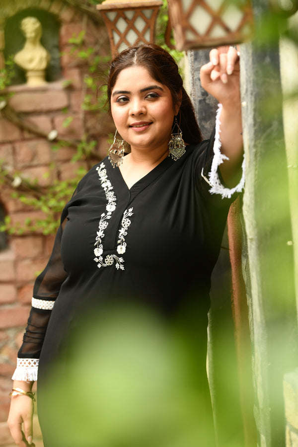 Plus Size Magical Black Pakistani Embellished Kurta Set