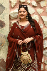 Plus Size Royal Rust Embroidered Sharara Set with Gorgeous Dupatta