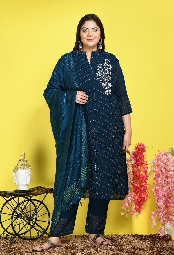 Plus Size Heavy Georgette Teal Kurta Set with Dupatta