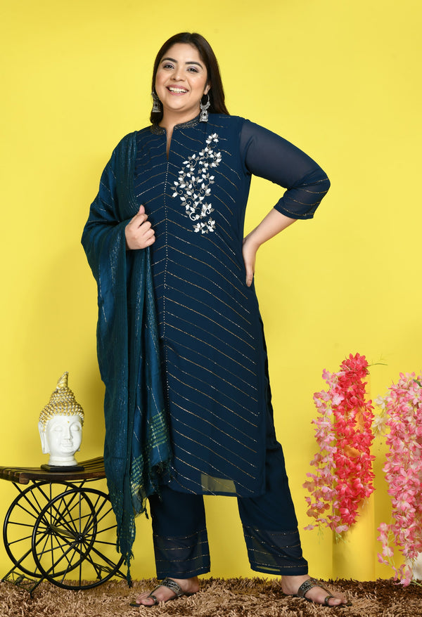 Plus Size Heavy Georgette Teal Kurta Set with Dupatta