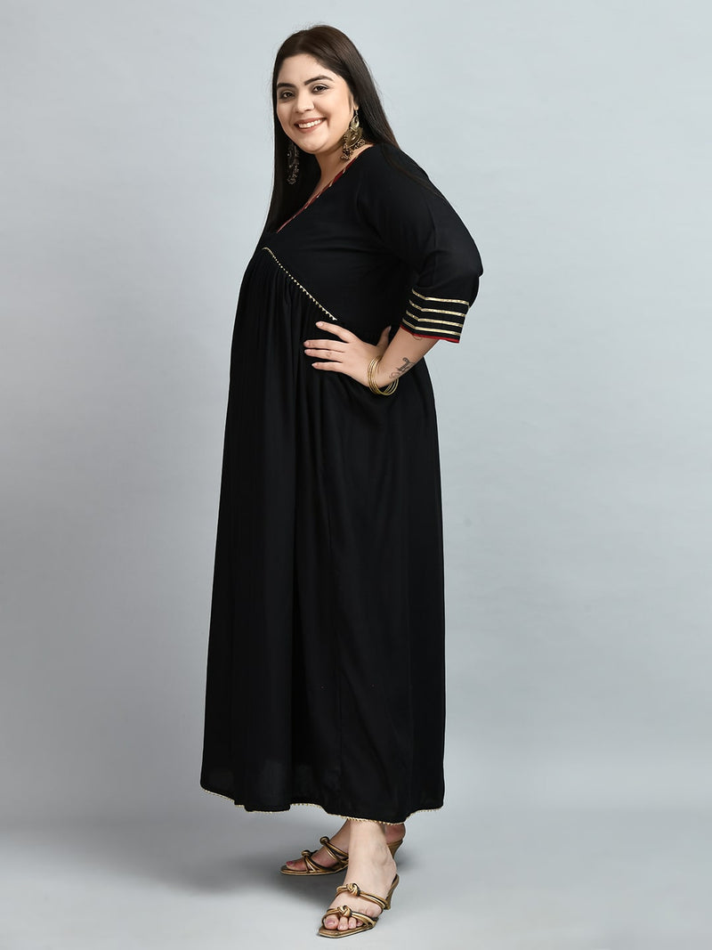 Plus Size Pitch Black Anarkali Kurta with Dupatta