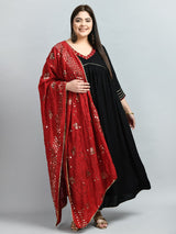 Plus Size Pitch Black Anarkali Kurta with Dupatta