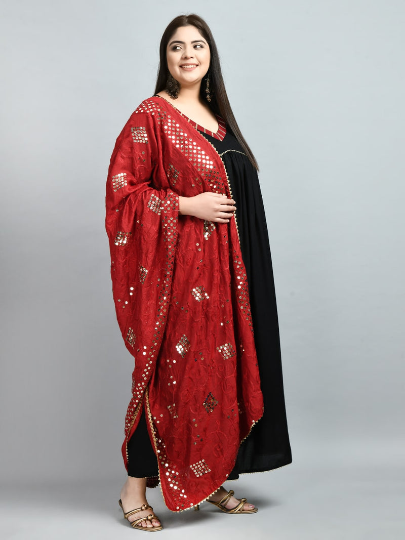 Plus Size Pitch Black Anarkali Kurta with Dupatta