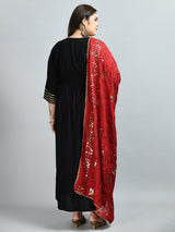 Plus Size Pitch Black Anarkali Kurta with Dupatta