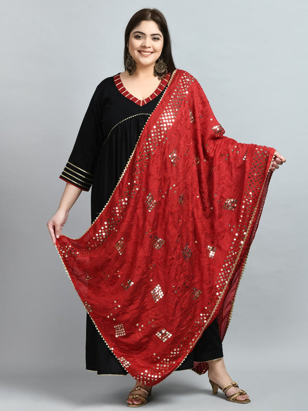 Plus Size Women Maroon Sequin Dupatta