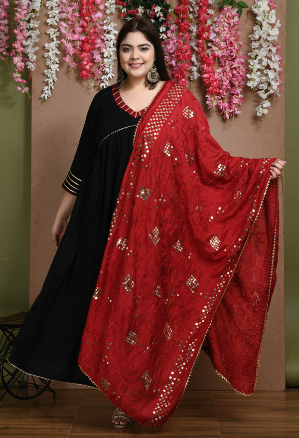 Plus Size Women Maroon Sequin Dupatta