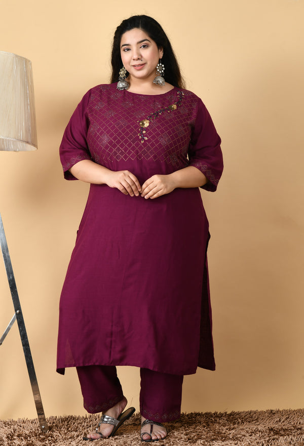 Plus Size Orchid Wine Kurta Pant Set