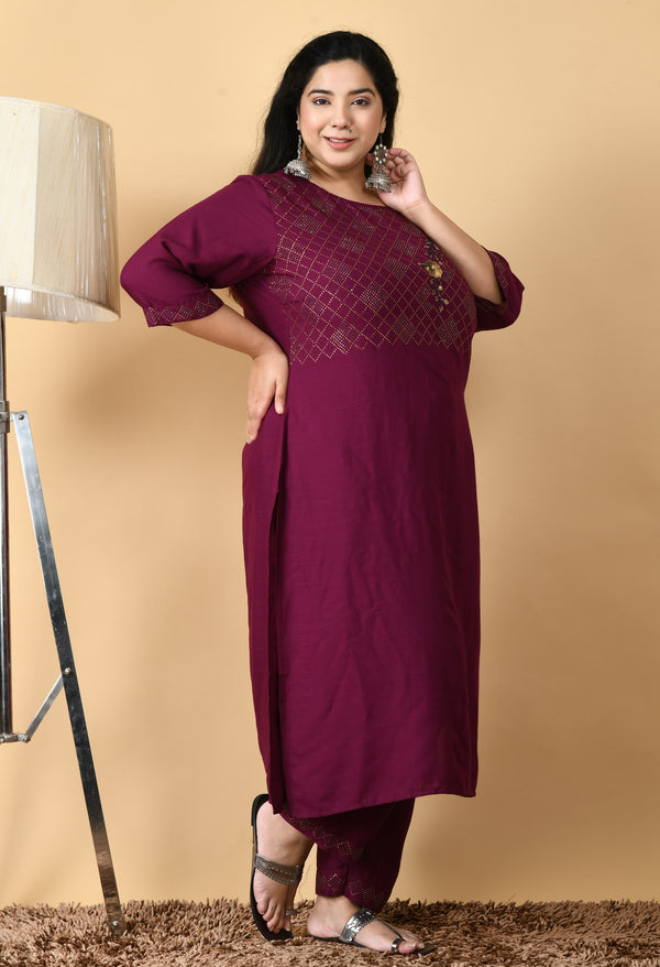 Plus Size Orchid Wine Kurta Pant Set