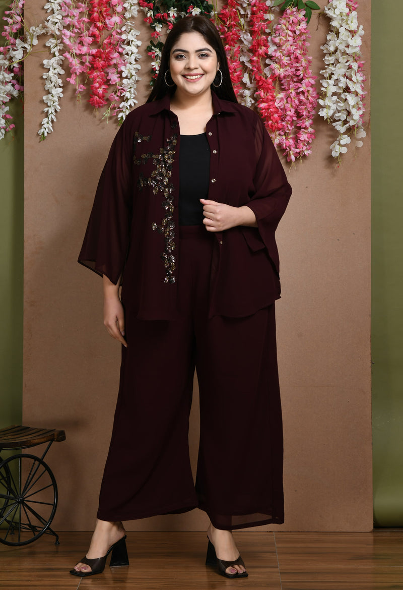 Plus Size Dusky Coffee Sequin Co-ord Set