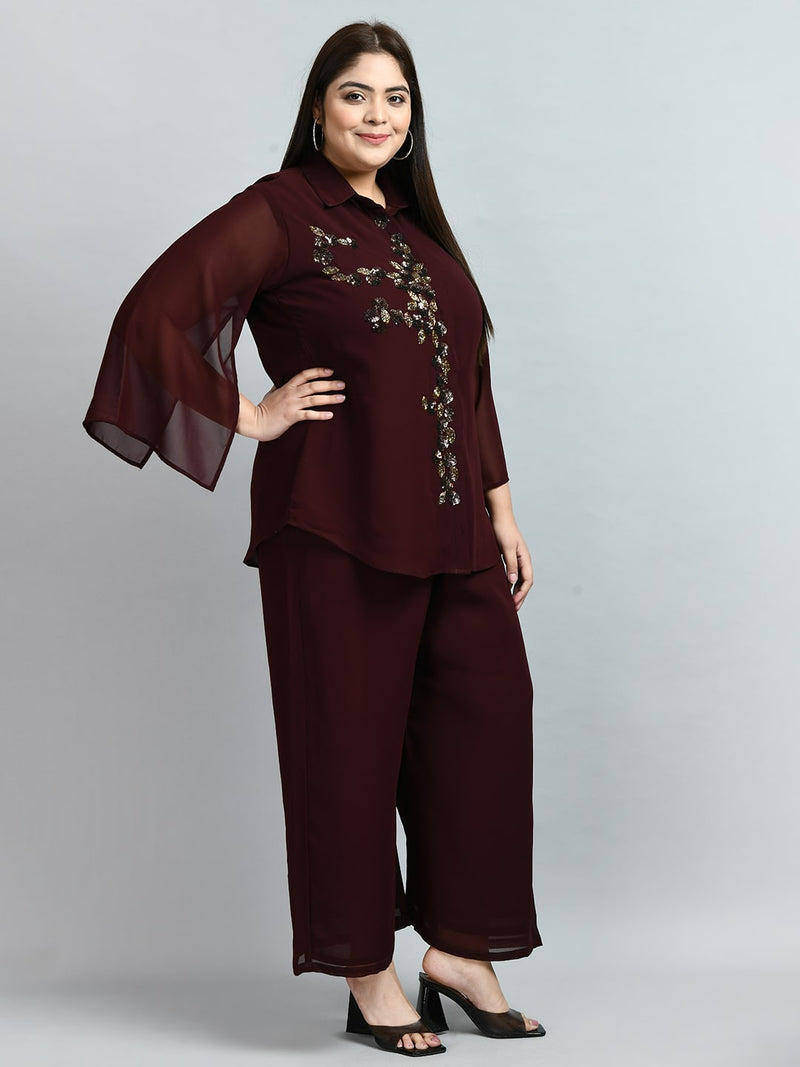 Plus Size Dusky Coffee Sequin Co-ord Set