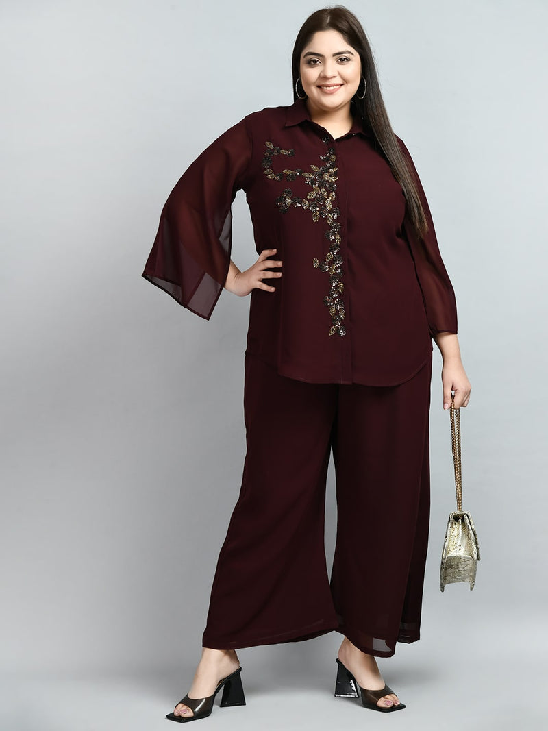 Plus Size Dusky Coffee Sequin Co-ord Set